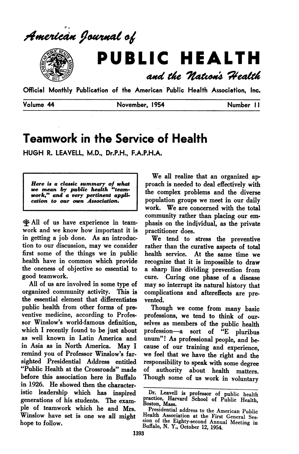 Teamwork in the Service of Health HUGH R