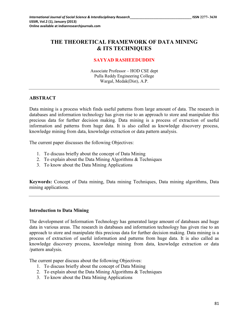 The Theoretical Framework of Data Mining & Its