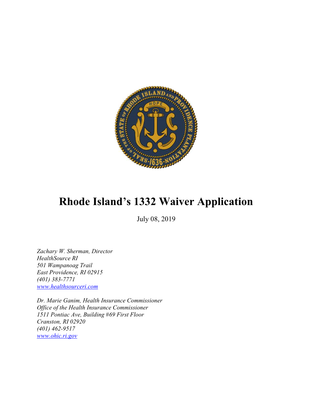 Rhode Island's 1332 Waiver Application