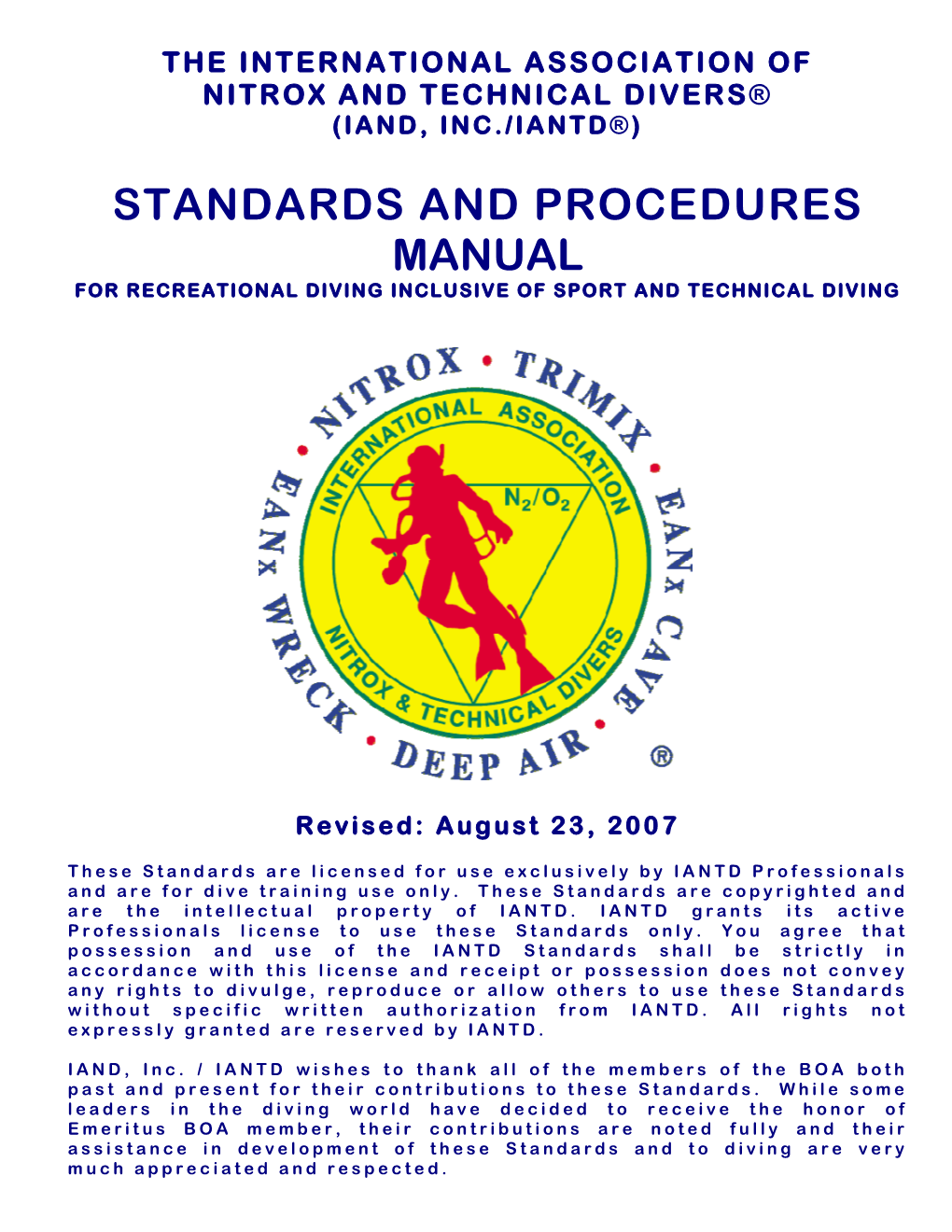 International Association of Nitrox and Technical Divers® (Iand, Inc./Iantd®)