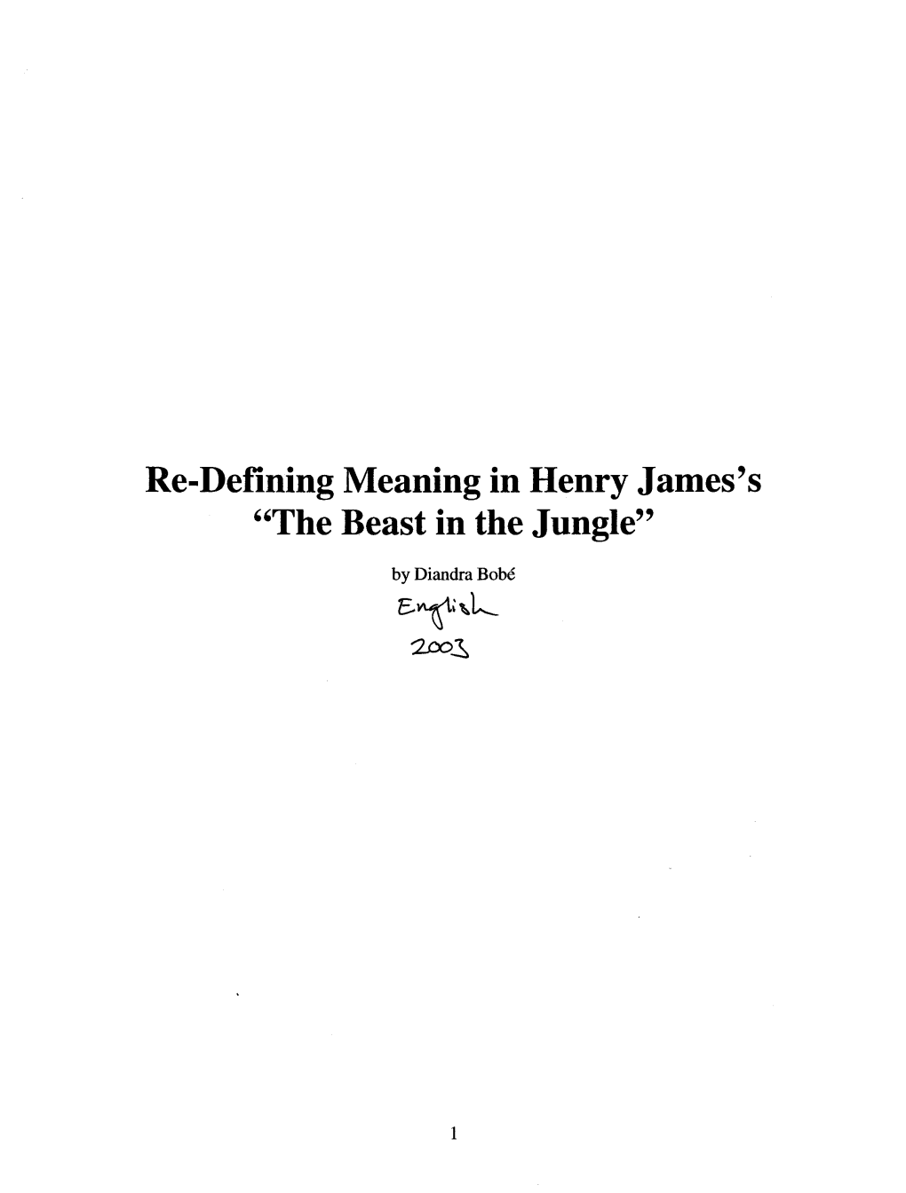 Re-Defining Meaning in Henry James's 