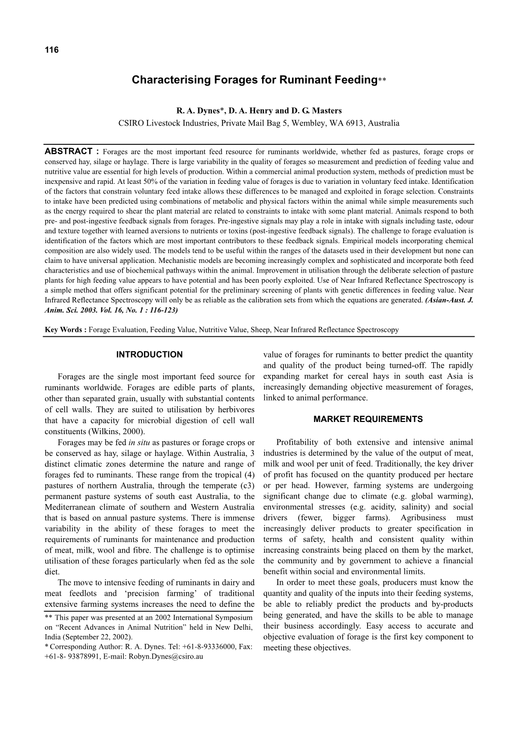 Characterising Forages for Ruminant Feeding**