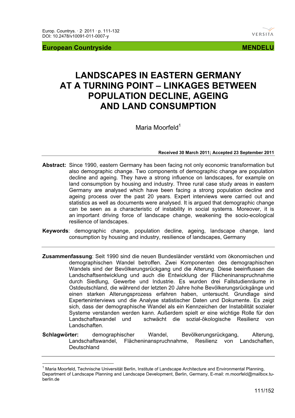 Linkages Between Population Decline, Ageing and Land Consumption