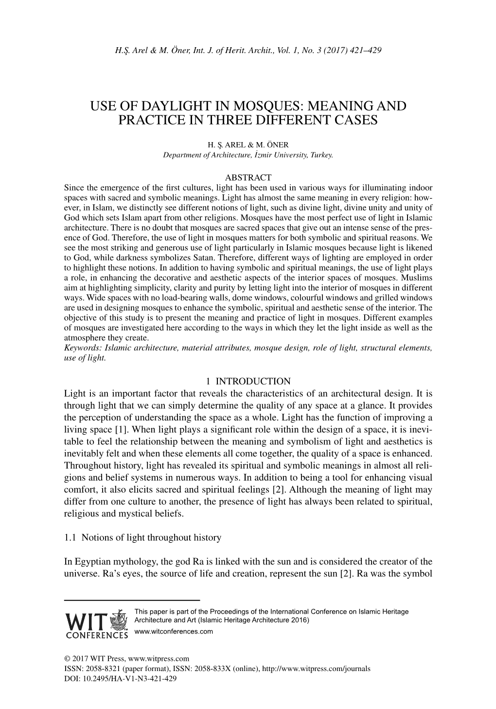 Use of Daylight in Mosques: Meaning and Practice in Three Different Cases