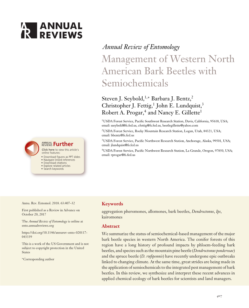 Management of Western North American Bark Beetles with Semiochemicals