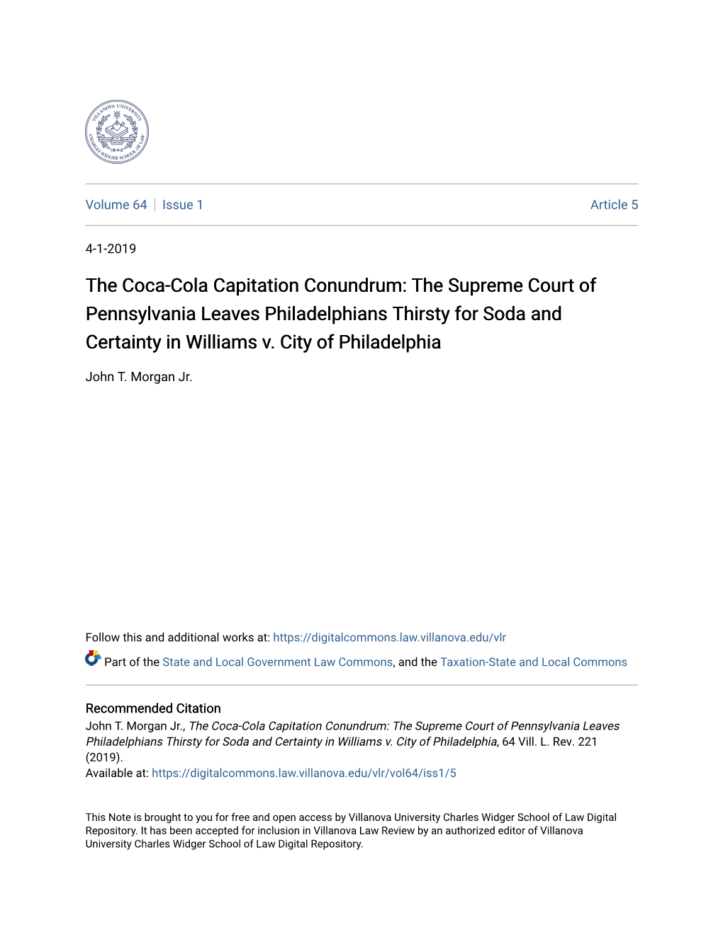 The Supreme Court of Pennsylvania Leaves Philadelphians Thirsty for Soda and Certainty in Williams V