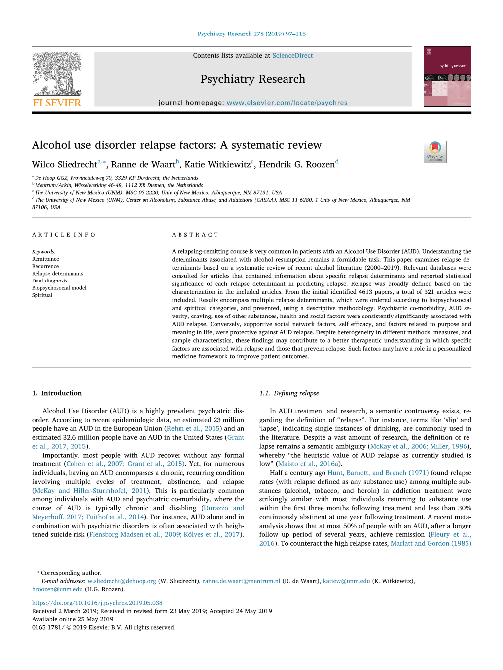 Alcohol Use Disorder Relapse Factors a Systematic Review