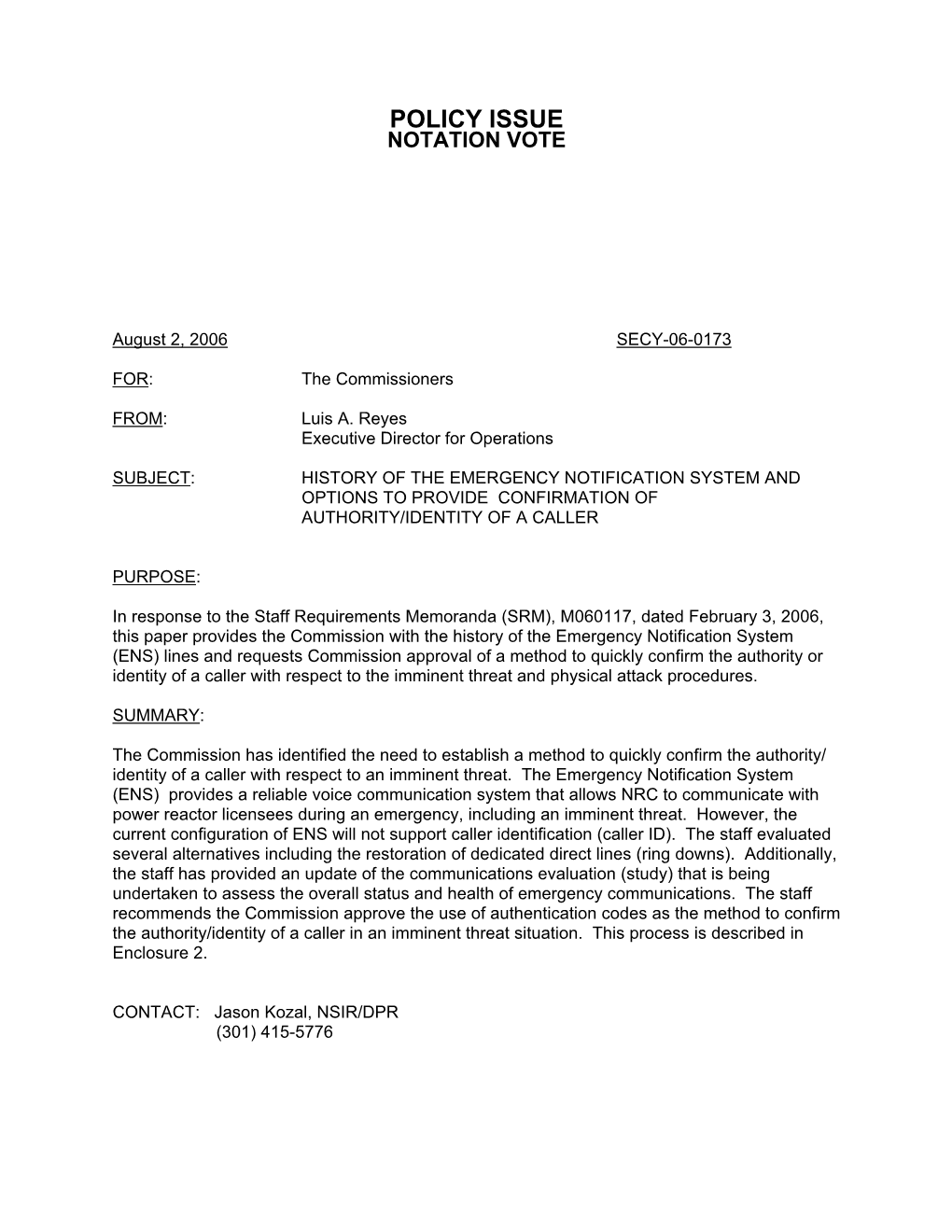 Policy Issue Notation Vote