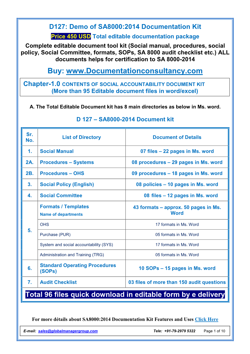 SA 8000:2014 Documents with Manual, Procedures, Audit Checklist