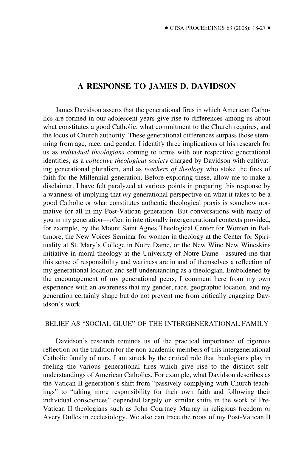 A Response to James D. Davidson