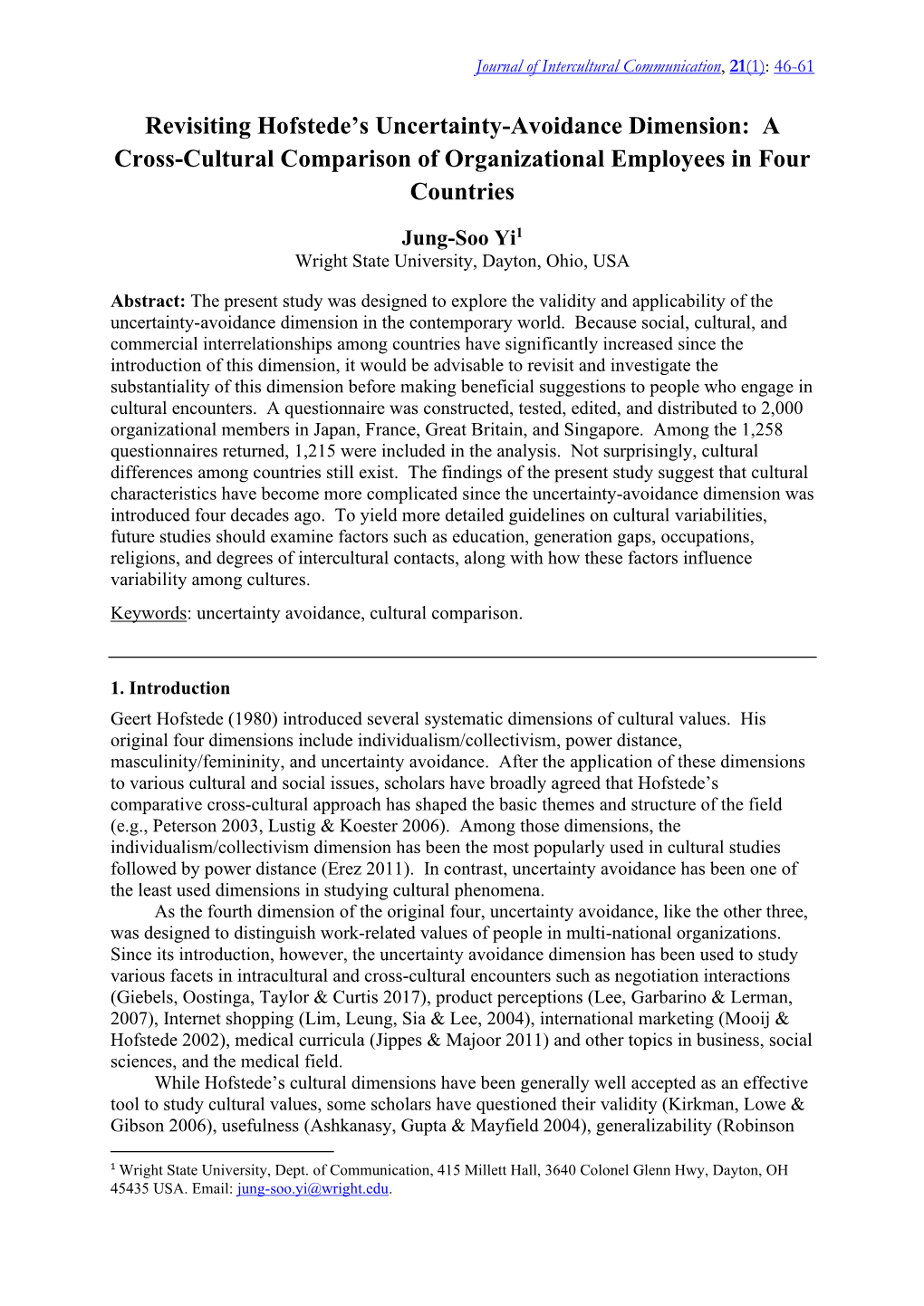 Revisiting Hofstede's Uncertainty-Avoidance Dimension