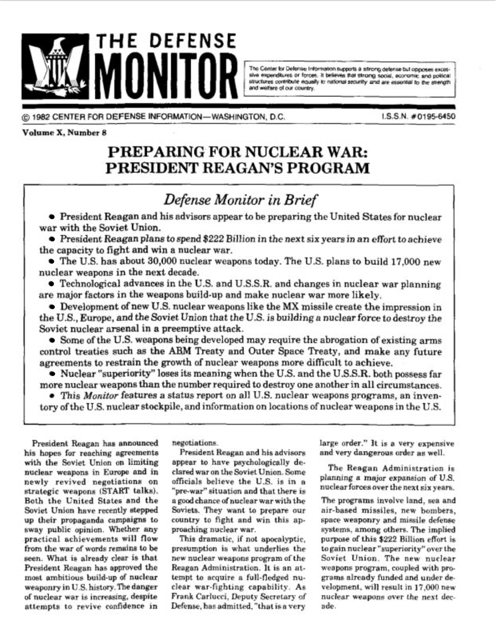 Preparing for Nuclear War: President Reagan's Program