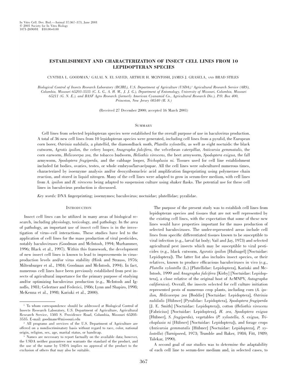 Establishment and Characterization of Insect Cell Lines from 10 Lepidopteran Species