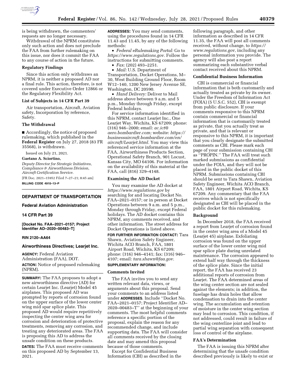 Federal Register/Vol. 86, No. 142/Wednesday, July 28, 2021