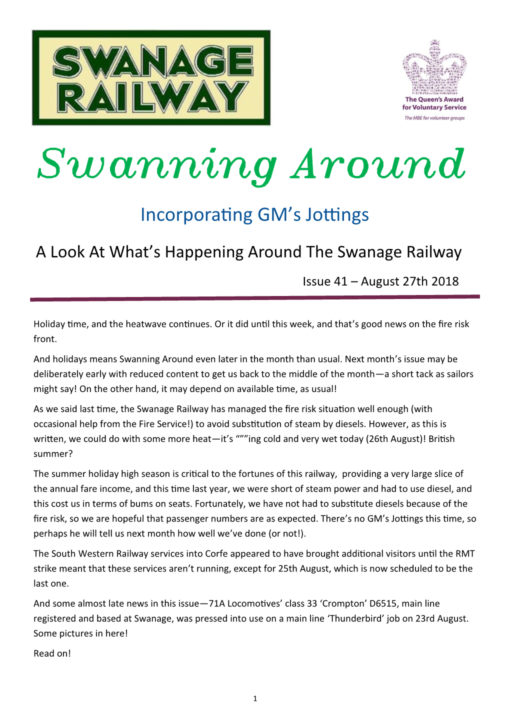 Swanning Around Incorporating GM’S Jottings