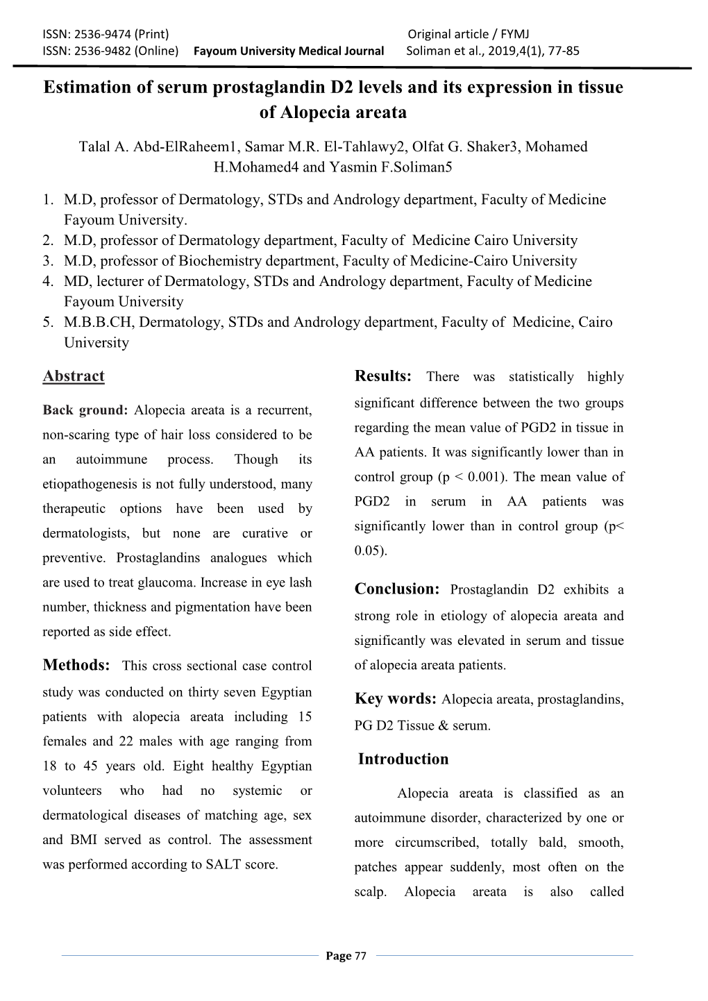 Estimation of Serum Prostaglandin D2 Levels and Its Expression in Tissue of Alopecia Areata