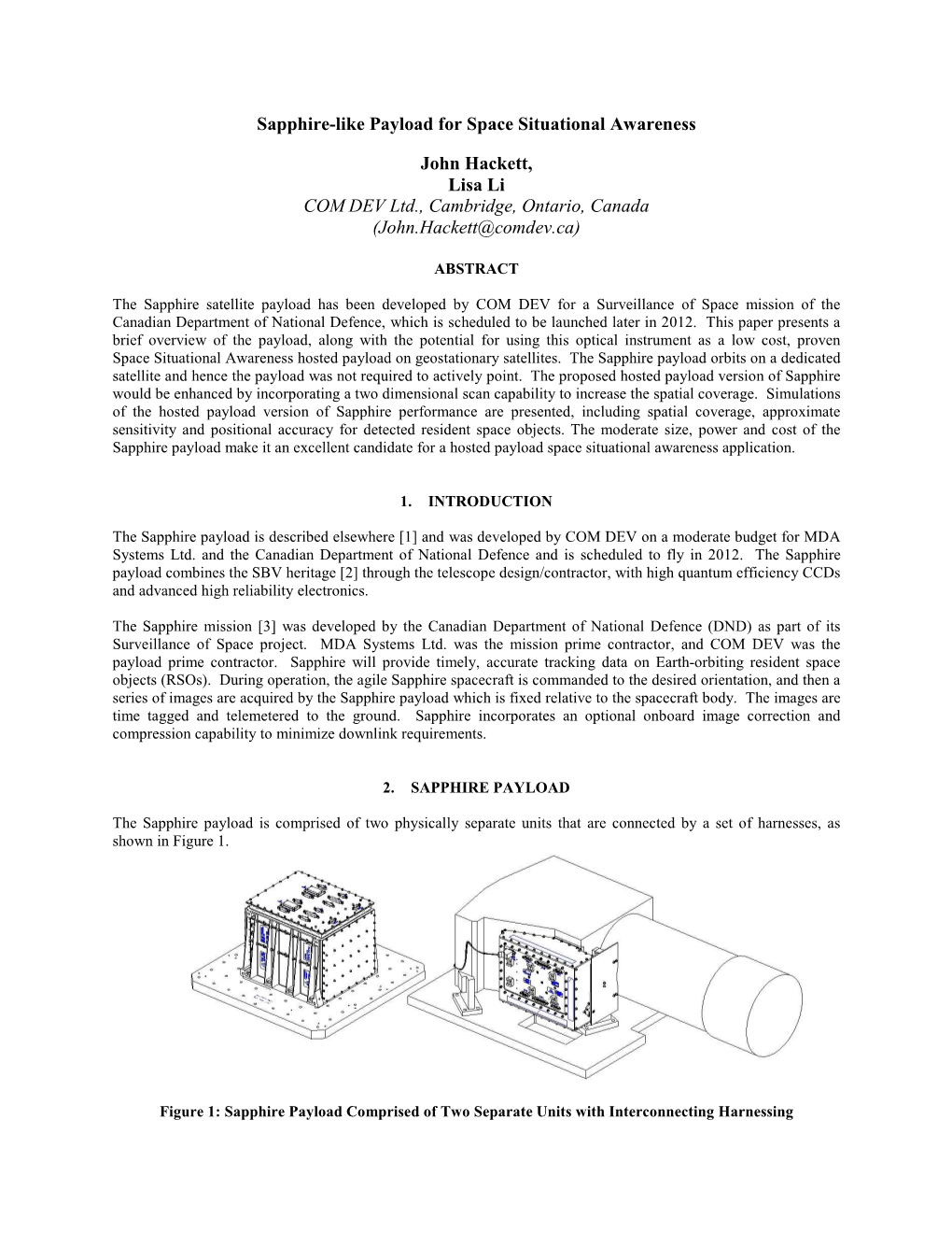 Sapphire-Like Payload for Space Situational Awareness Final