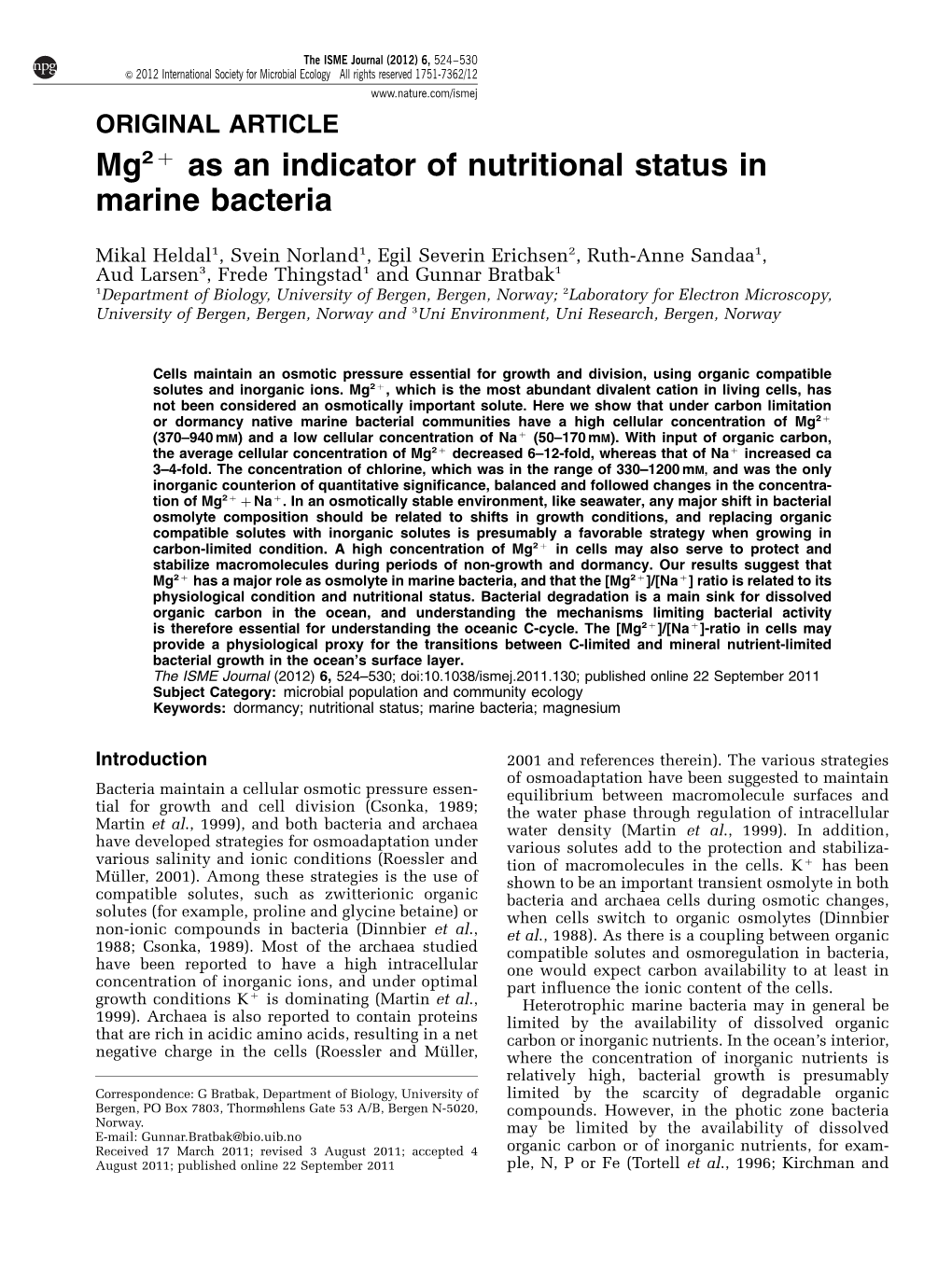 As an Indicator of Nutritional Status in Marine Bacteria