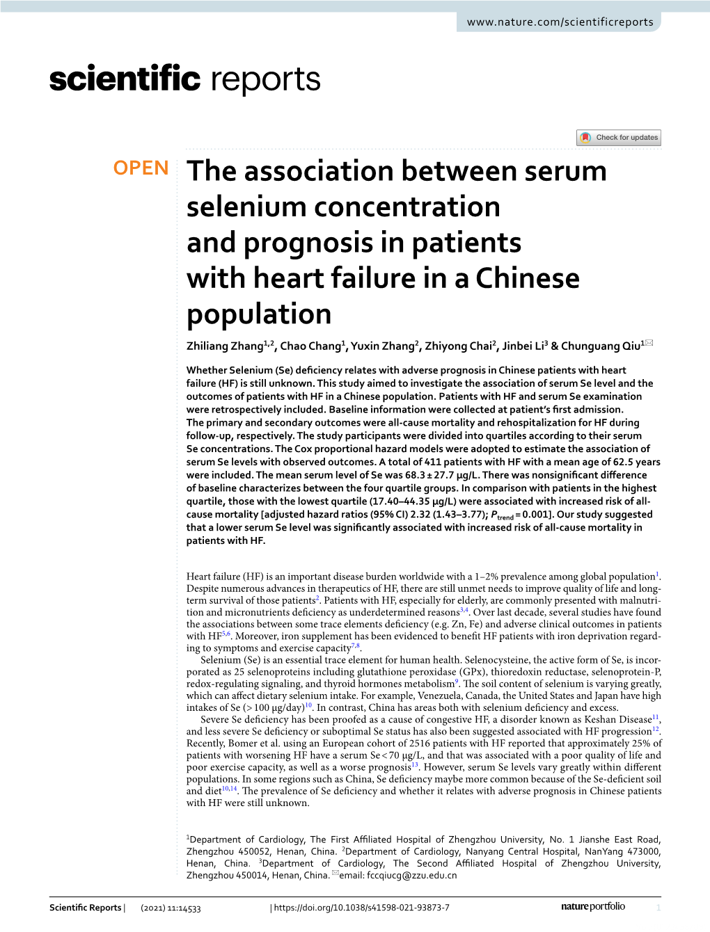 The Association Between Serum Selenium Concentration