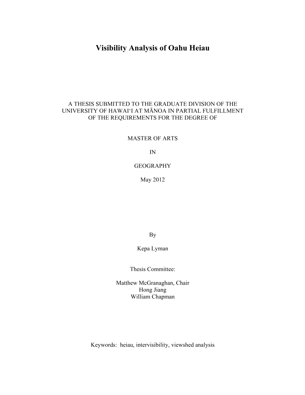 Visibility Analysis of Oahu Heiau