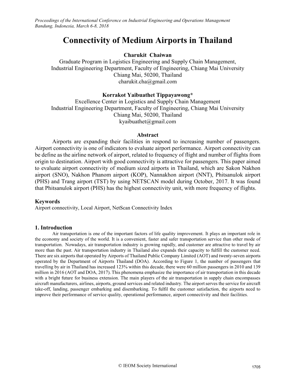 ID 480 the Airport Connectivity of Medium Airports in Thailand