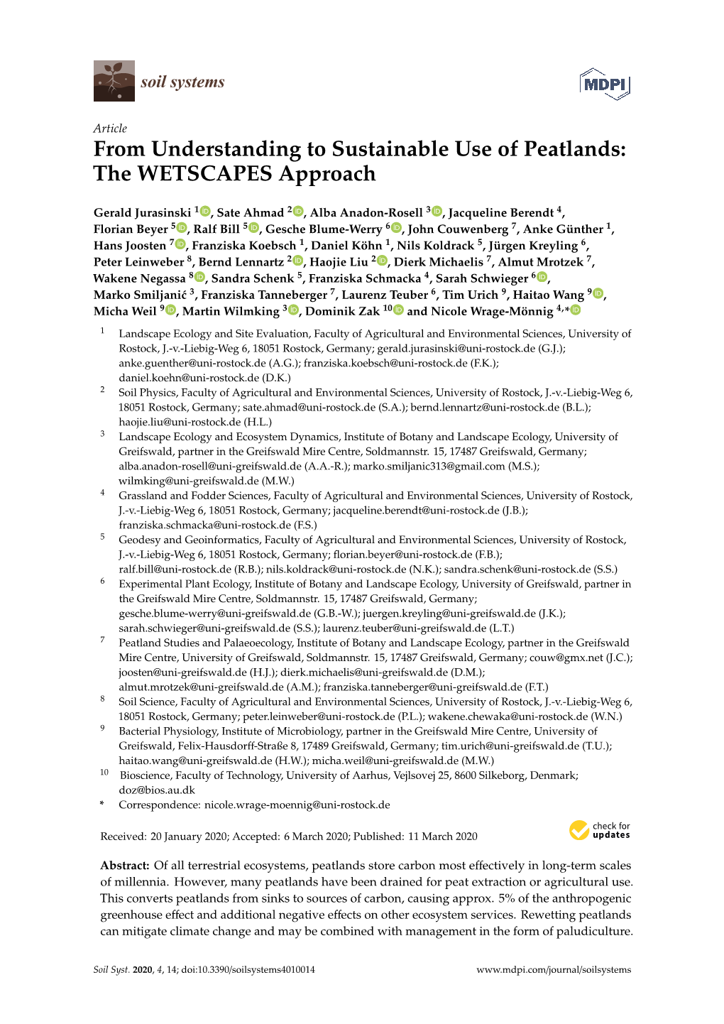 From Understanding to Sustainable Use of Peatlands: the WETSCAPES Approach