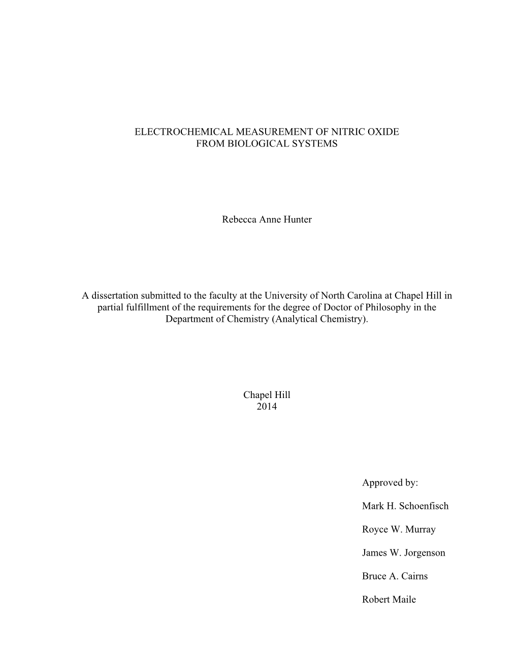 Electrochemical Measurement of Nitric Oxide from Biological Systems