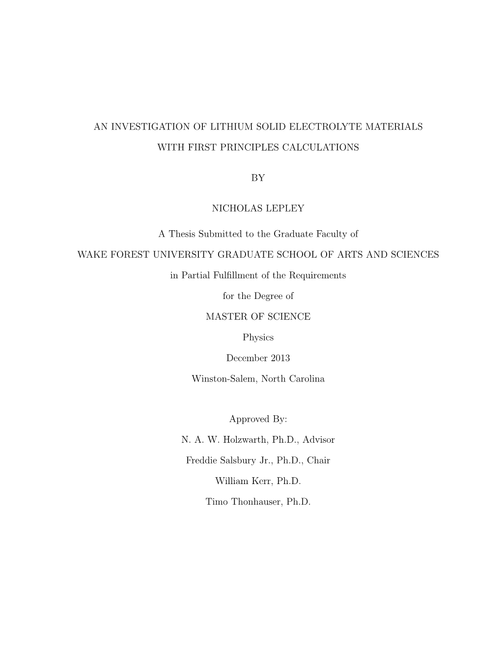 An Investigation of Lithium Solid Electrolyte Materials