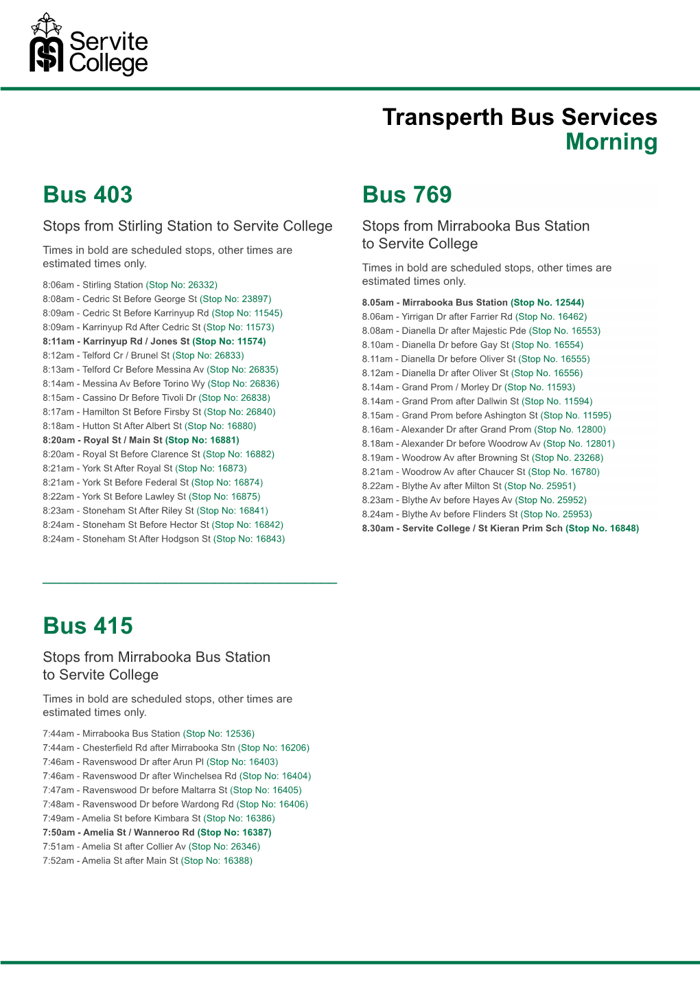 Transperth Bus Services Morning