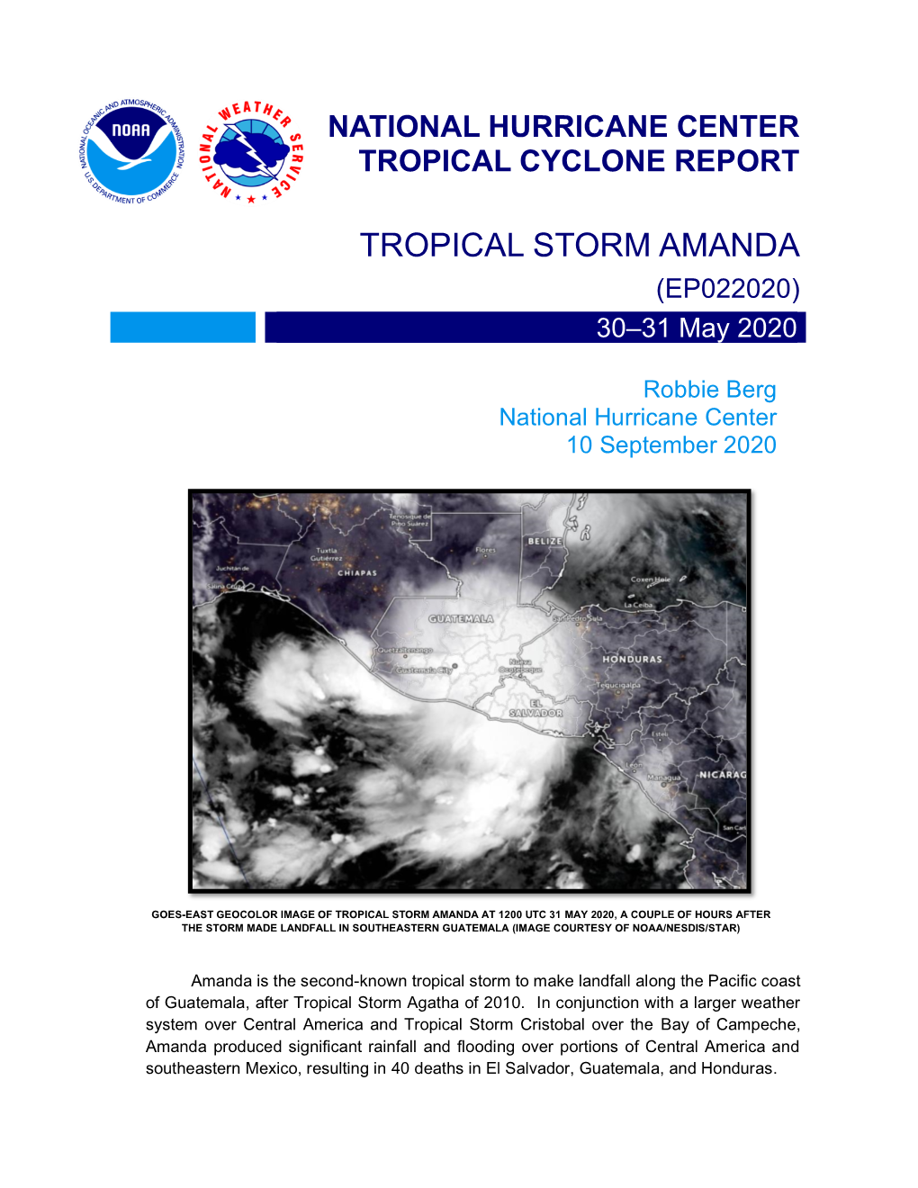 TROPICAL STORM AMANDA (EP022020) 30–31 May 2020