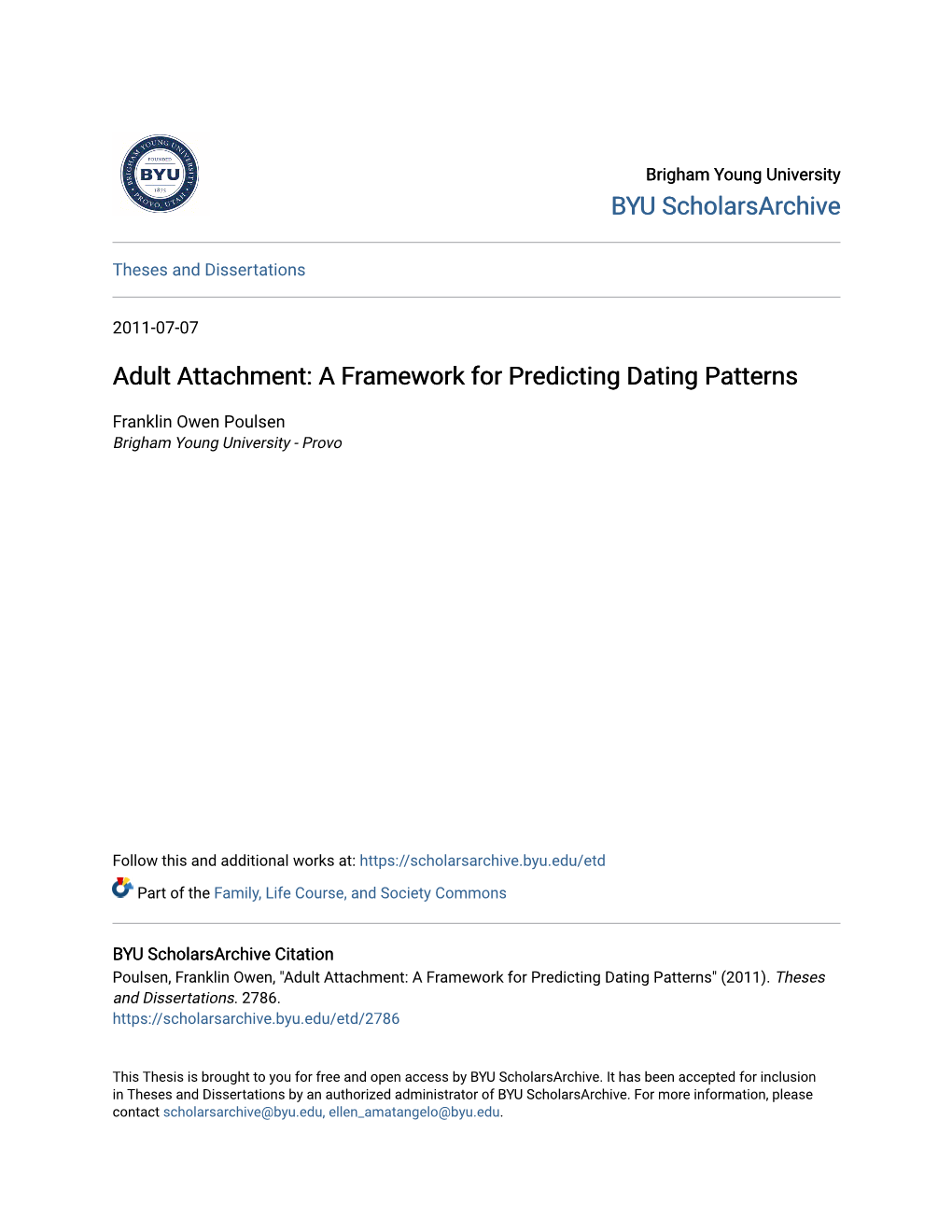 Adult Attachment: a Framework for Predicting Dating Patterns