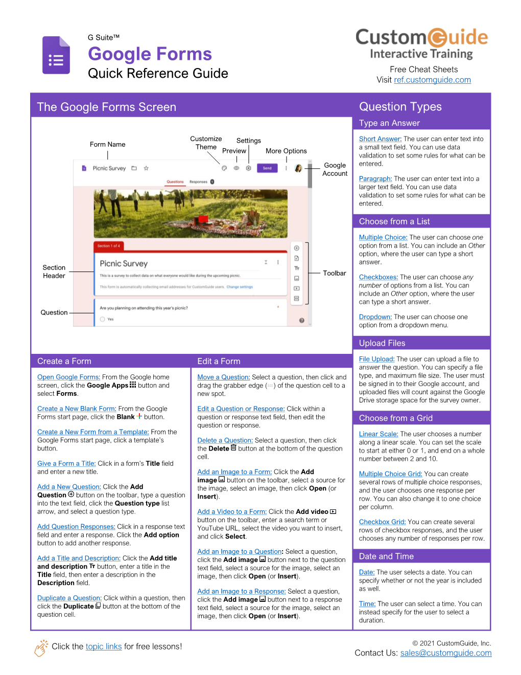 Google Forms Quick Reference