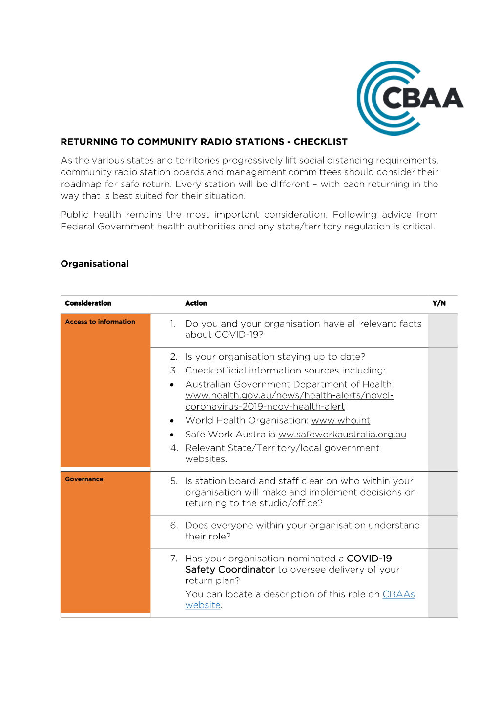 Checklist for Returning to Community Radio Stations