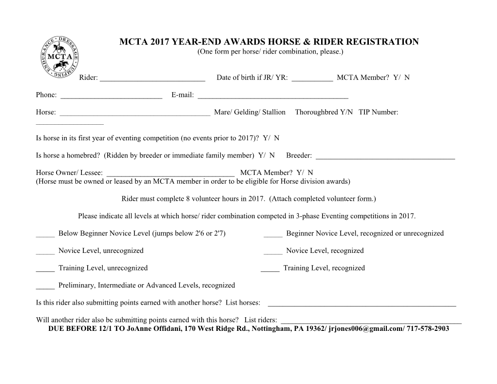 Mcta 2017 Year-End Awards Horse & Rider Registration