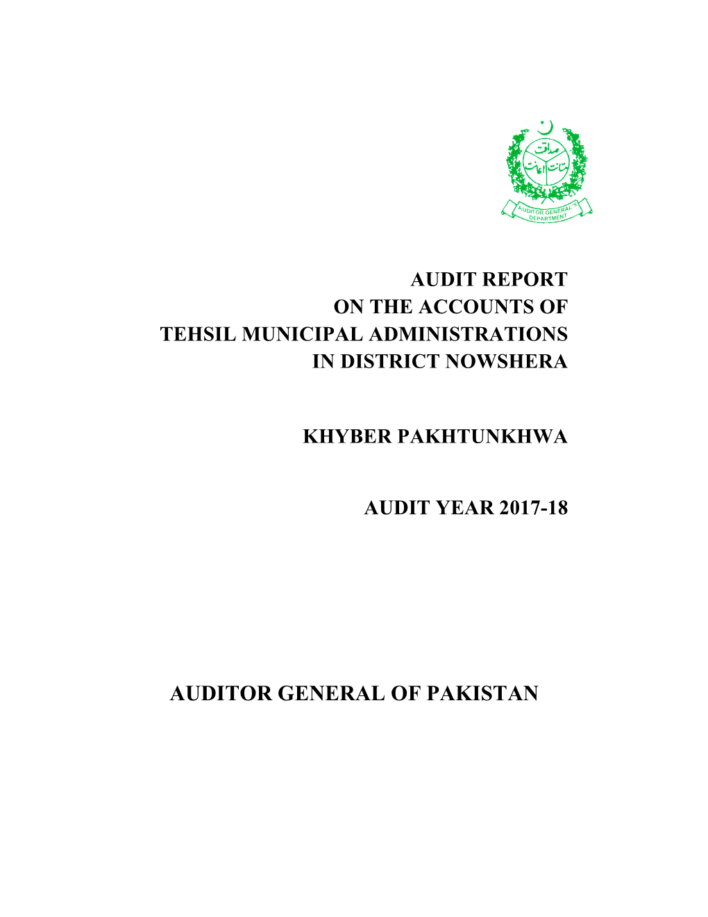 AUDITOR GENERAL of PAKISTAN TABLE of CONTENTS Preface