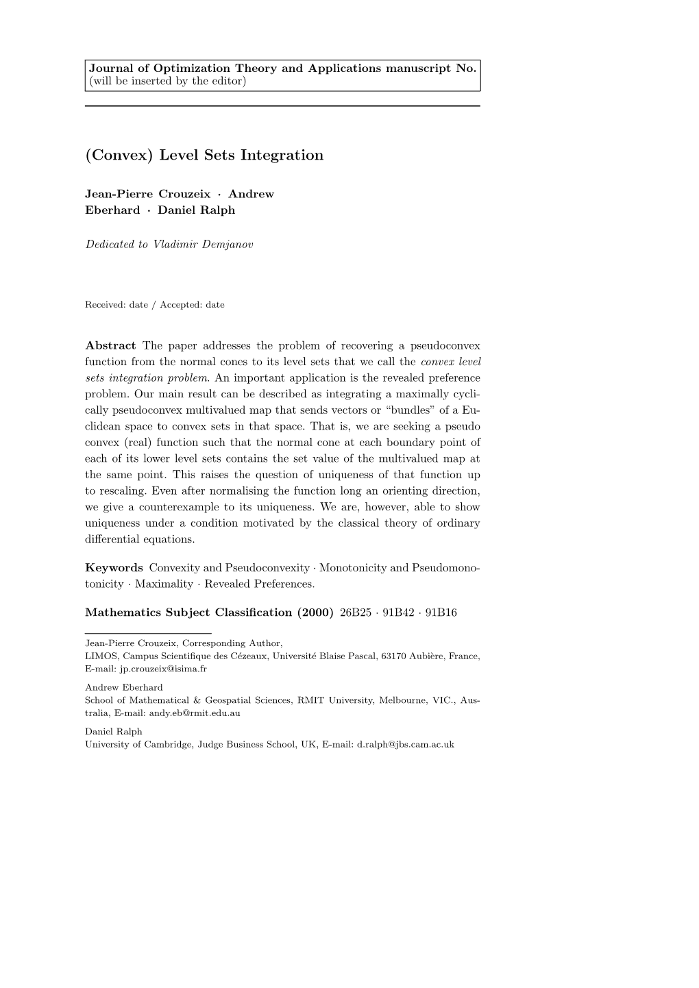 Convex) Level Sets Integration