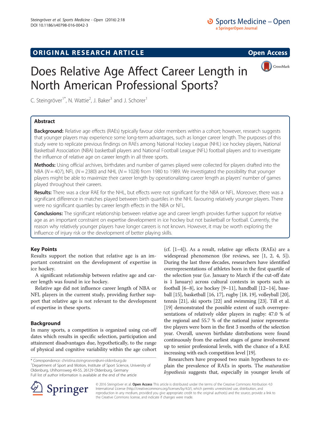 Does Relative Age Affect Career Length in North American Professional Sports? C