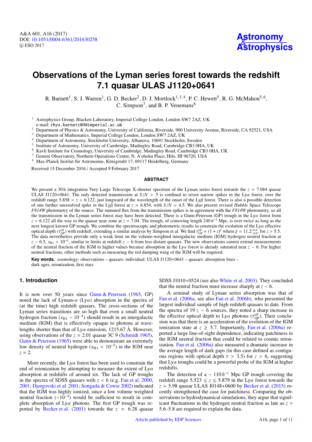 Observations of the Lyman Series Forest Towards the Redshift 7.1 Quasar ULAS J1120+0641 R