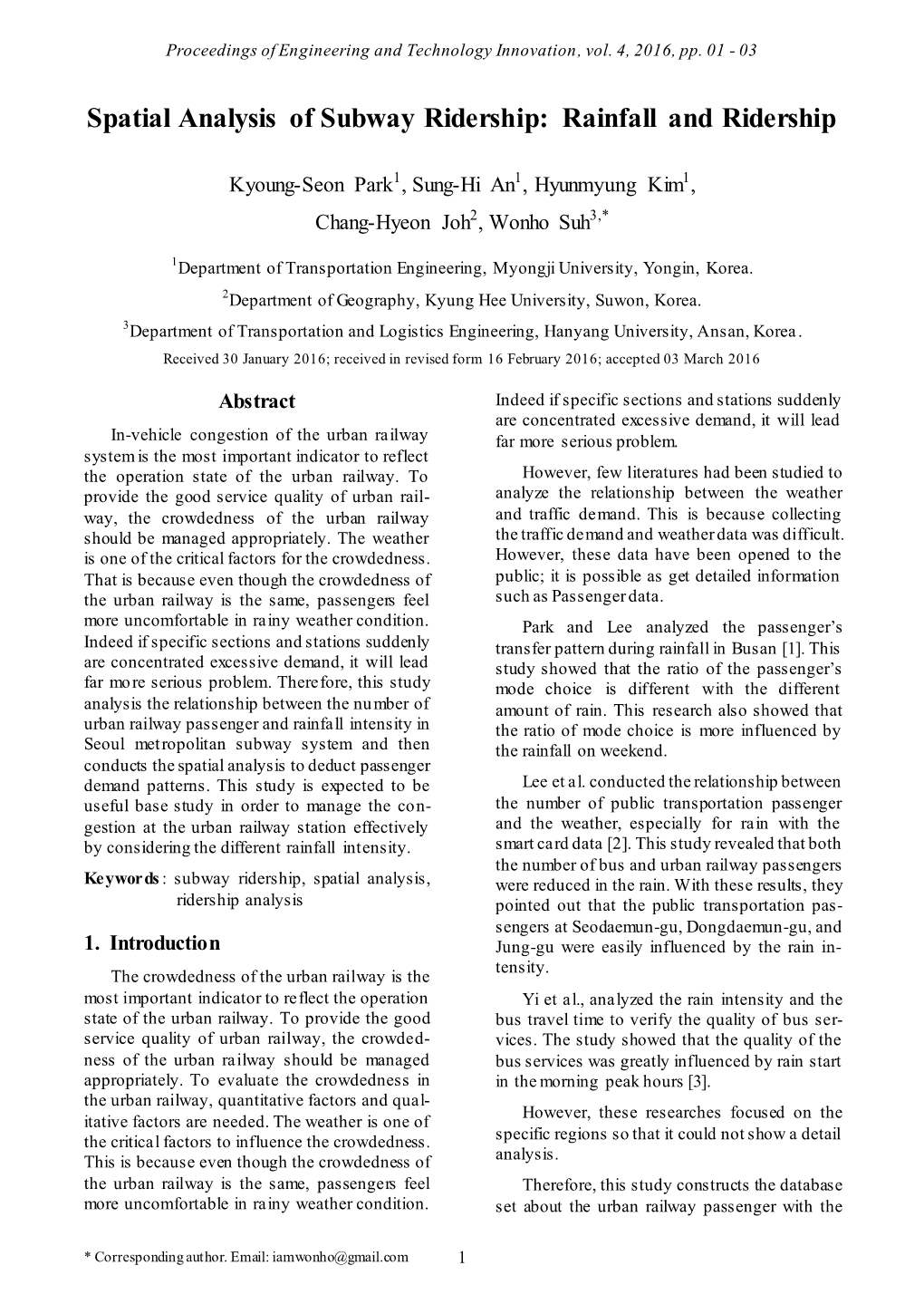 Spatial Analysis of Subway Ridership: Rainfall and Ridership