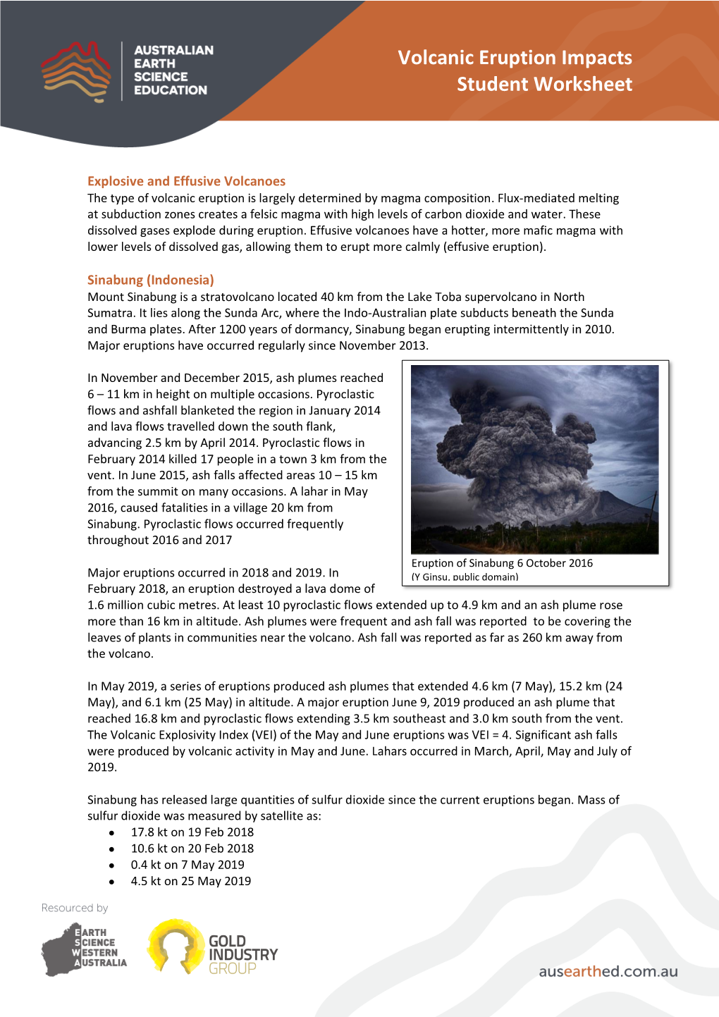 Volcanic Eruption Impacts Student Worksheet