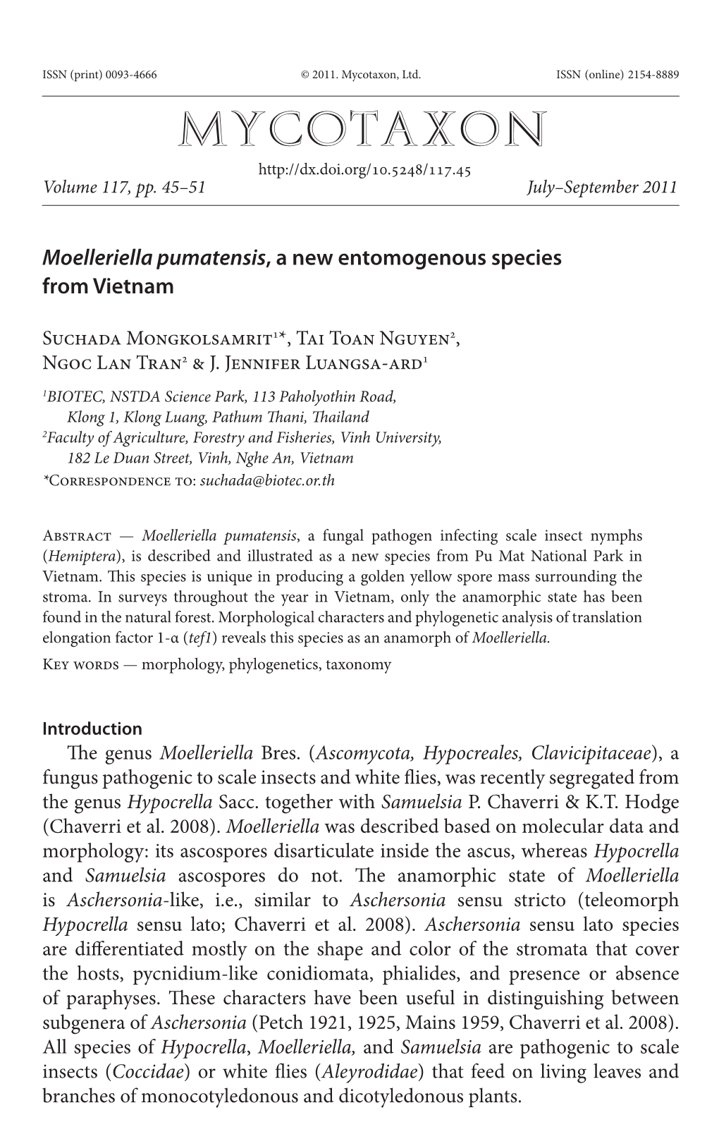 <I>Moelleriella Pumatensis</I>, a New Entomogenous Species from Vietnam