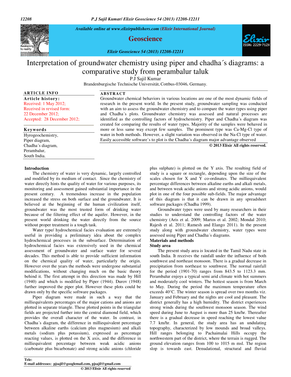 Interpretation of Groundwater Chemistry Using Piper and Chadha´S