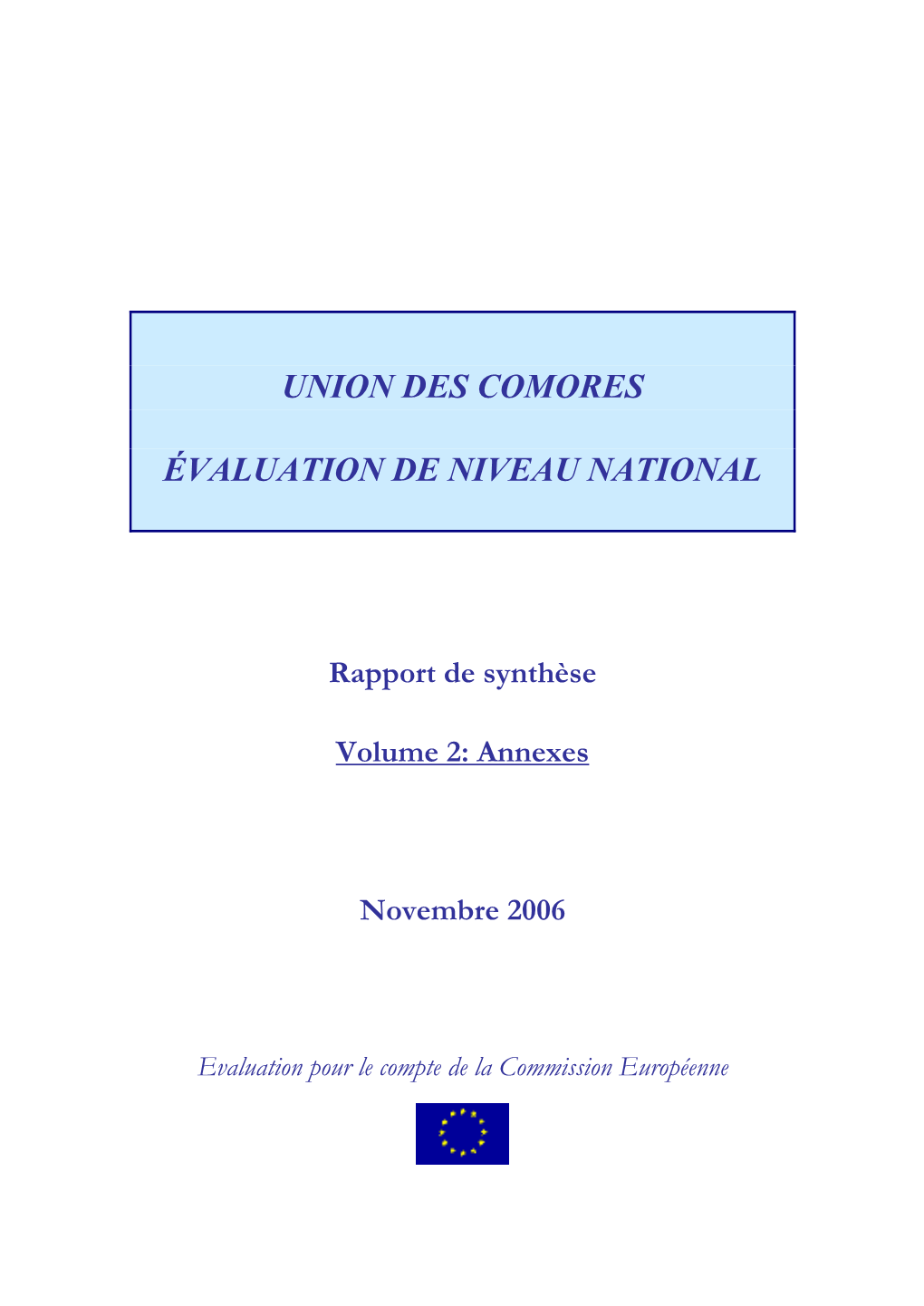 Union Des Comores Évaluation De Niveau National