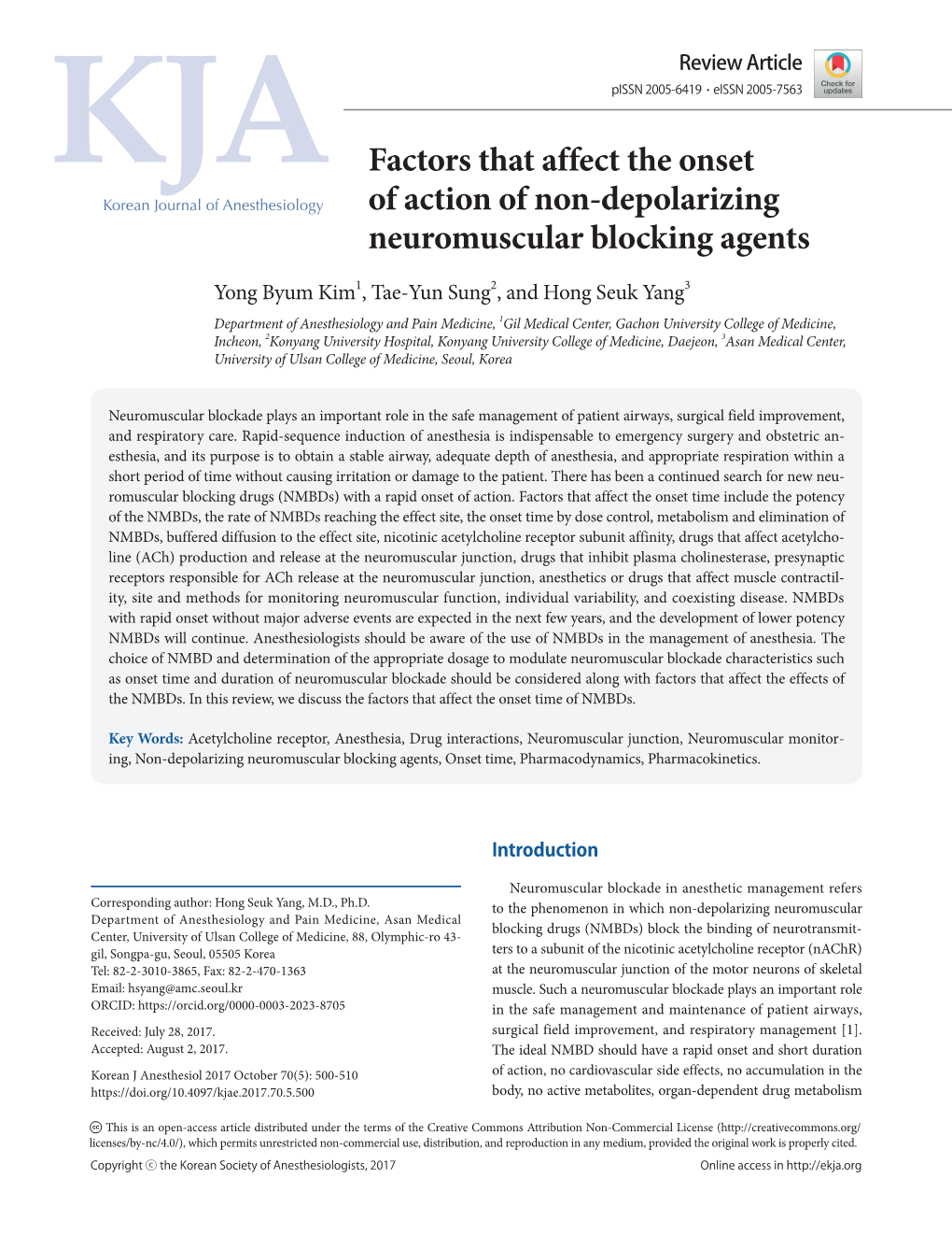 Factors That Affect the Onset of Action of Non-Depolarizing Neuromuscular