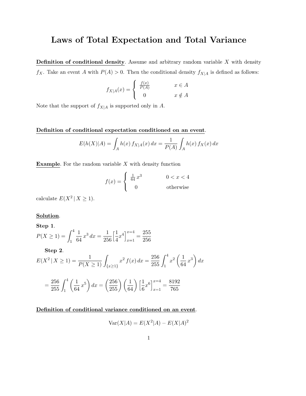 Laws of Total Expectation and Total Variance