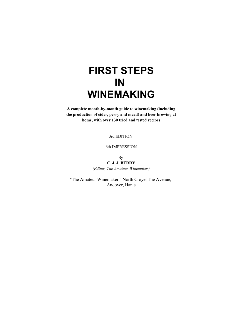 First Steps in Winemaking