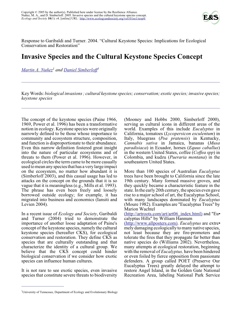 Invasive Species and the Cultural Keystone Species Concept