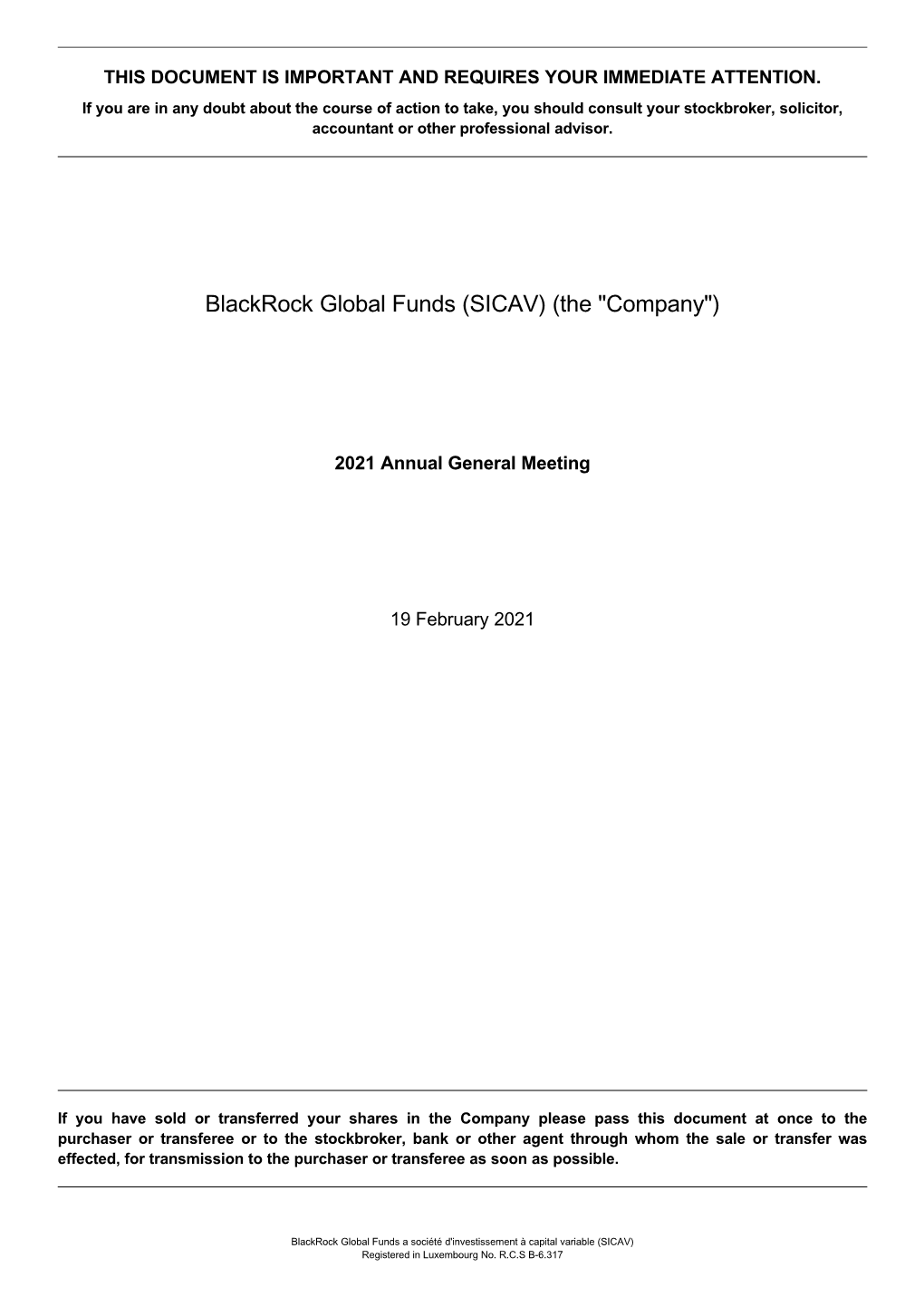 Blackrock Global Funds AGM Cover Letter January 2021