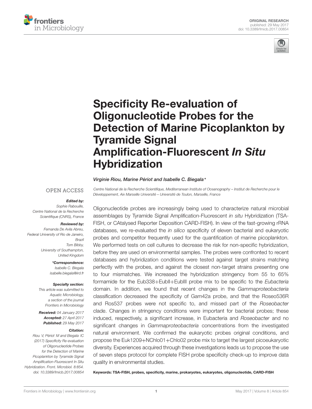 Specificity Re-Evaluation of Oligonucleotide Probes for the Detection of Marine Picoplankton by Tyramide Signal Amplification-Fl