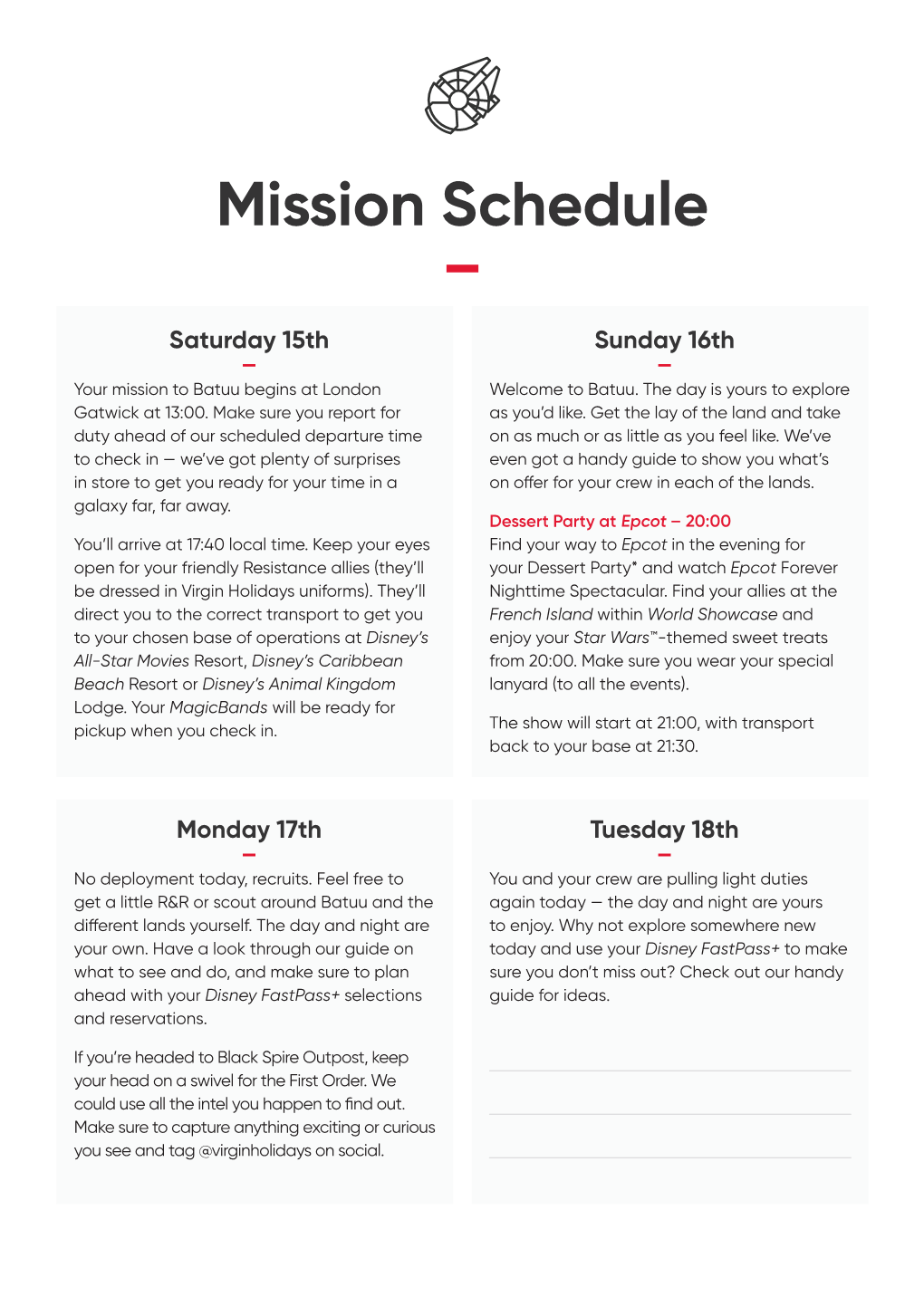 Fan Flight Agenda Mission Schedule Guide To